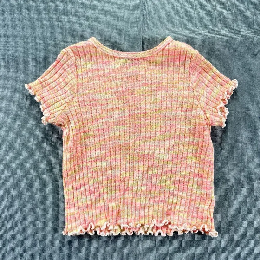 Old Navy Girls Size 2T Colorful Marled Rib Knit Lettuce Hem Short Sleeve Tee